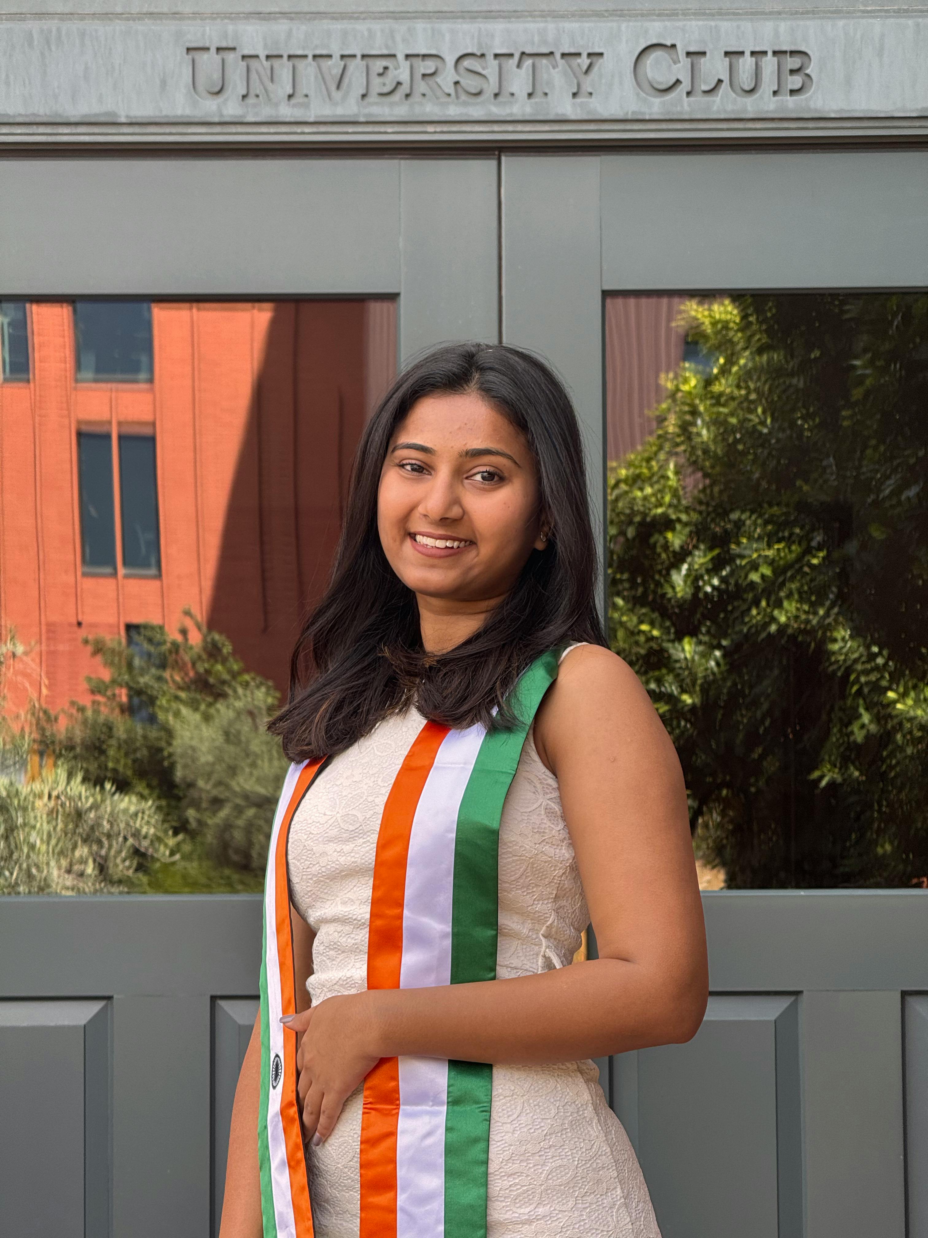 Student outside college building